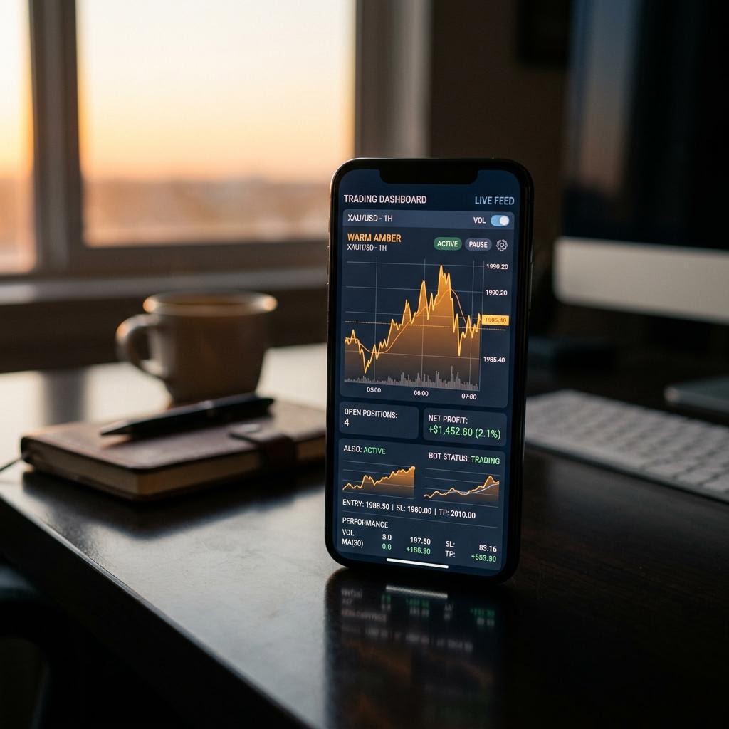 Painel móvel da plataforma de negociação cripto com IA Firme Possânça